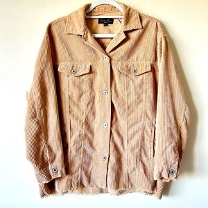 NWT Love Tree Medium Tan Golden Corduroy Jacket Frayed Hem Fall Winter Pockets